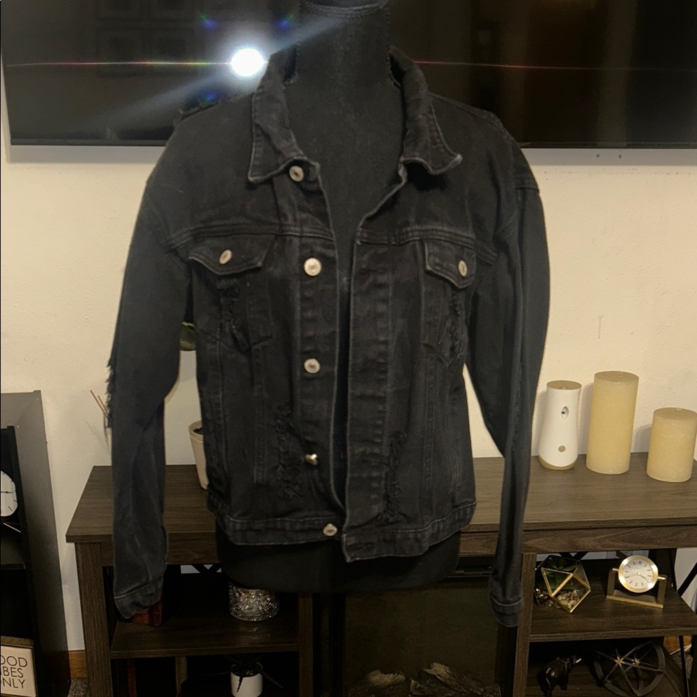 Black Denim Jacket with tears